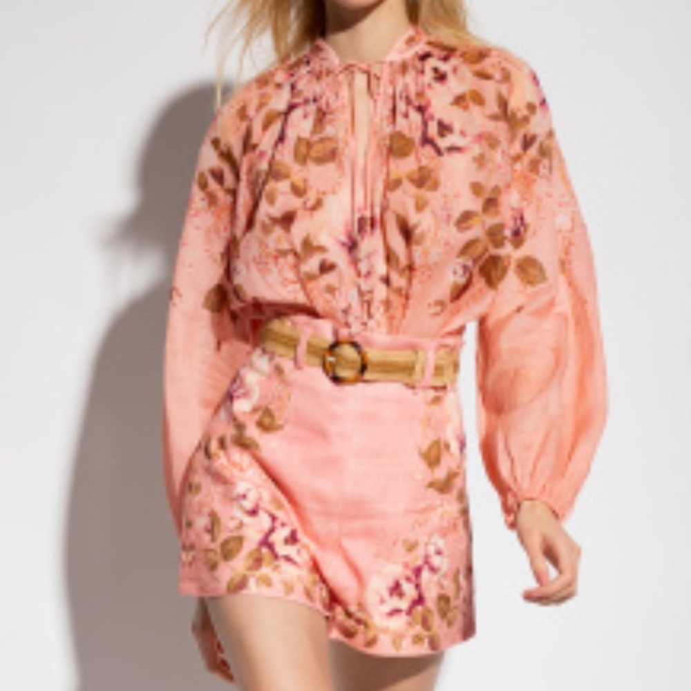 Zimmerman Rosa Linen Shorts New Pink Peony Floral Linen Size 1 S